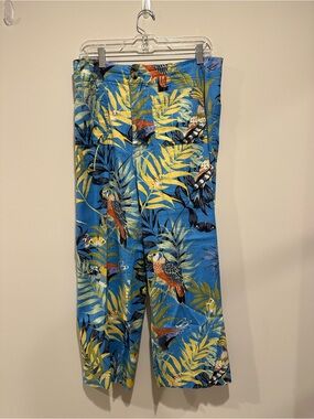 Anthropologie Blue Tropical Parrot Wide-Leg Pants